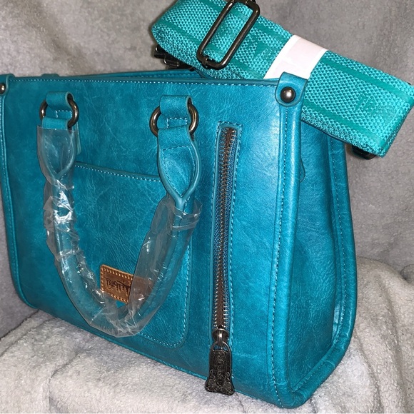 Trinity Ranch Western Cowgirl Purse Floral Tooled Crossbody Tote Bag Turquoise - Picture 3 of 3